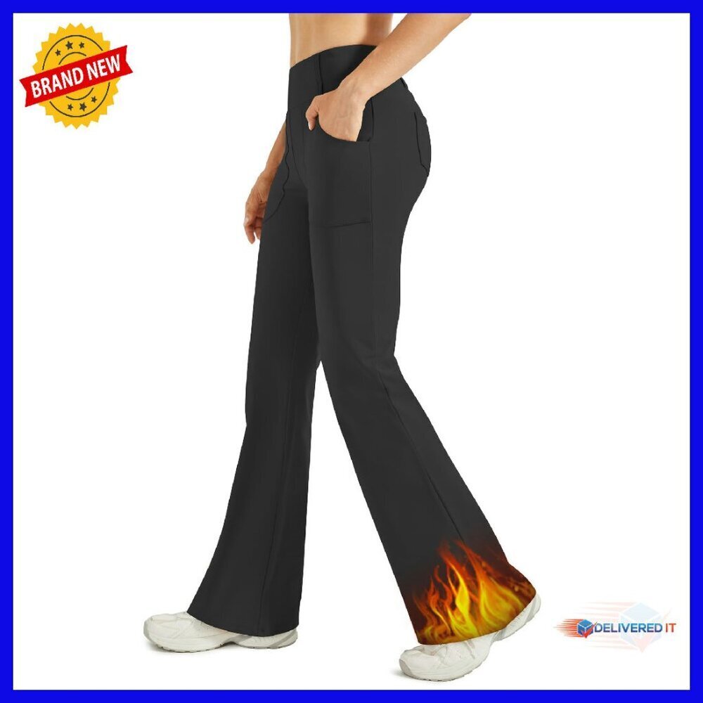 Fleece Lined Leggings Women Yoga Dress Pants 4 Pockets Stretchy Work